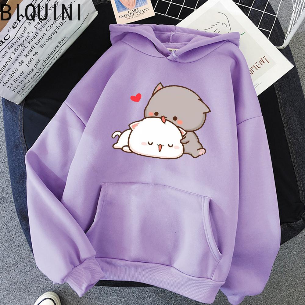 Pfirsich Katze Kawaii Nette Plus Größe Hoodies Warme Harajuku Übergroßen Sweatshirt Frauen Cartoon Winter Druck Pullover Lose Streetwear
