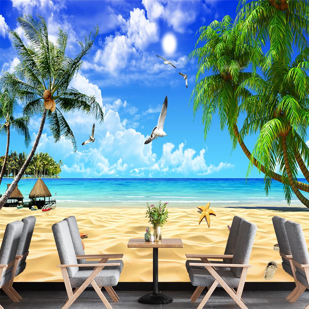 Ocean Beach Wallpaper Blue Sky Coconut Tree 3d Wall Mural Bedroom Living Room Sea Wallpaper Decor