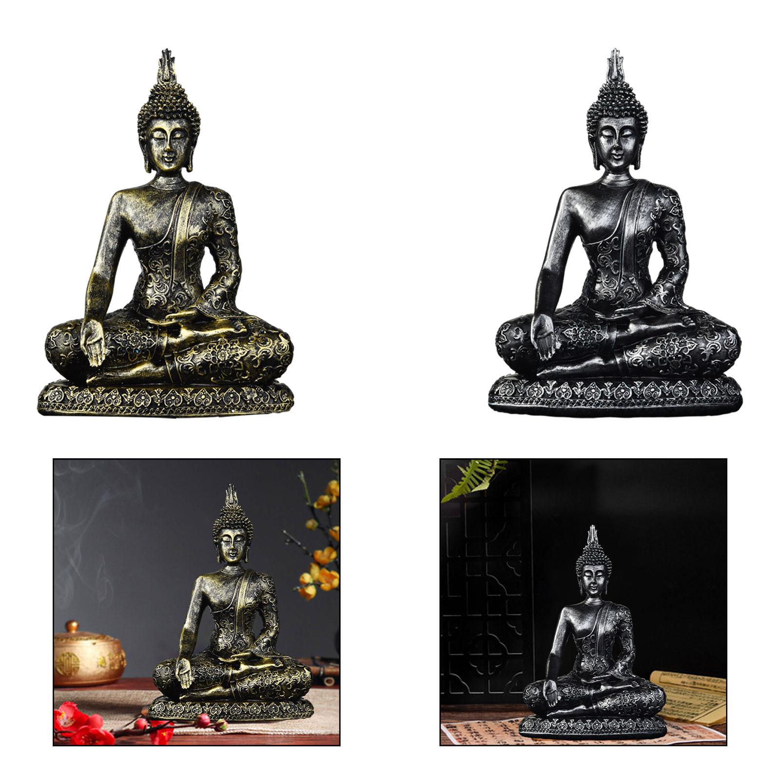 Seated Buddha Statue, Table Decoration, Buddha Sculpture, Resin Figure for Indoor Use nero