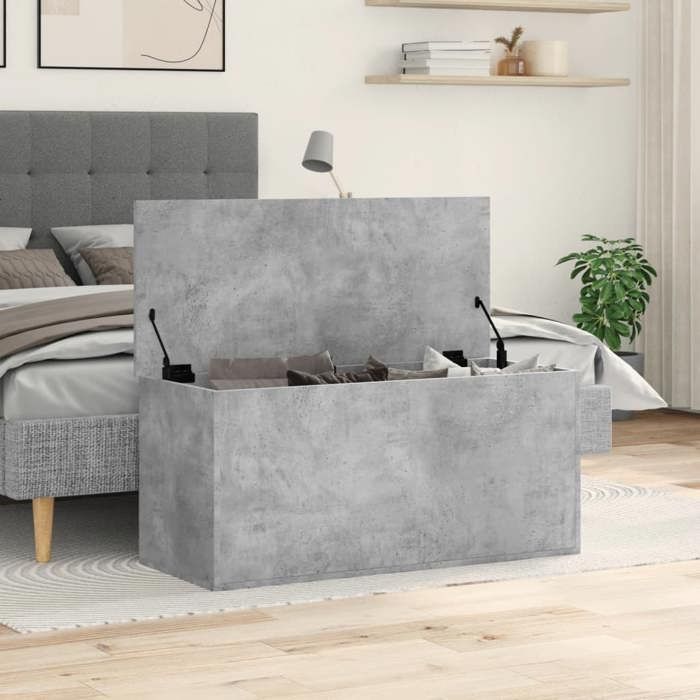 VidaXL Boîte de rangement gris béton 100x42x46 cm bois d'ingénierie, boîte à couvertures, coffre de rangement, boîte de 840663