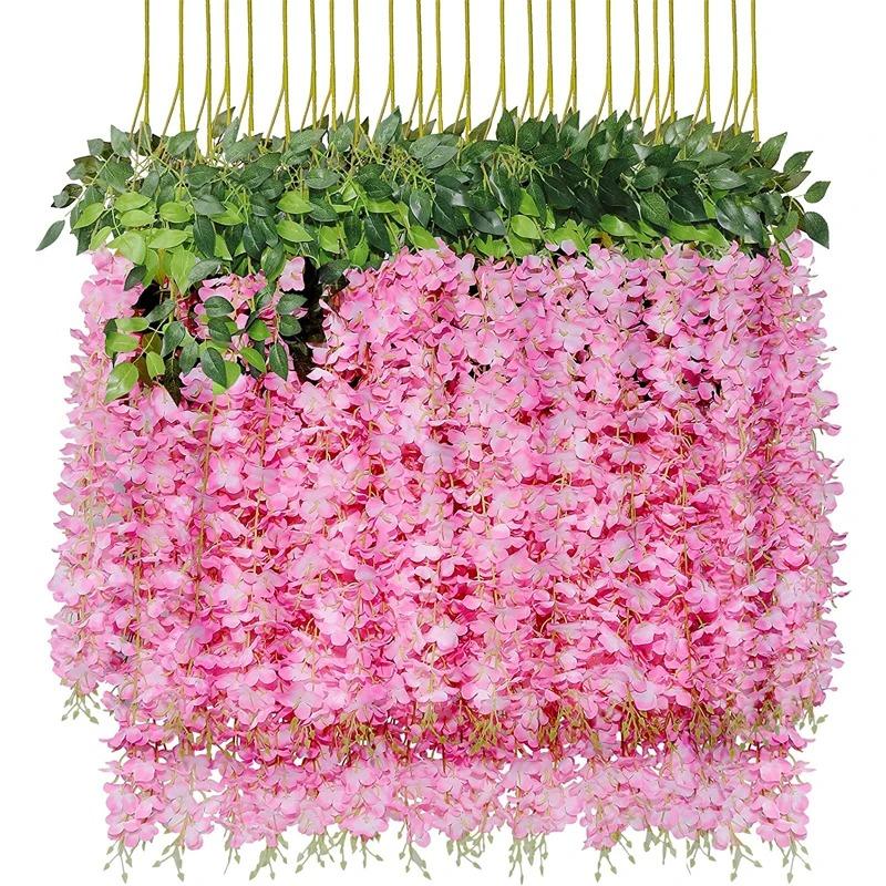 Wisteria Hanging Flowers Artificial Fake Decorative Vine Garland for Bedroom Wall Decor Lush Greenery Fake Flower Vines 115cm
