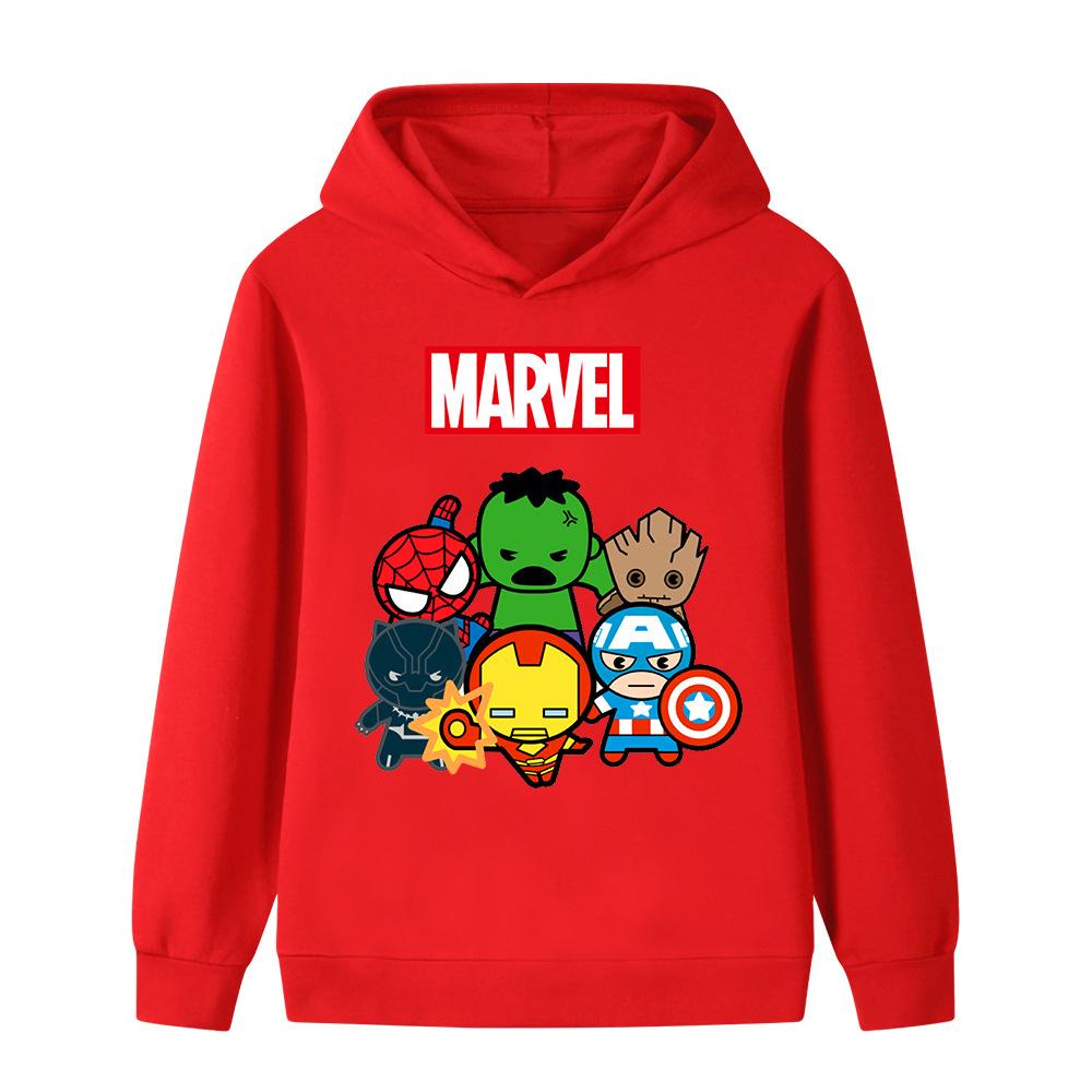 Autumn Winter Marvel Superheroes Chibi Printed Hoodies Fashionable Casual Warm Sports Long Sleeved Children's Boy Hooded Sweatshirts