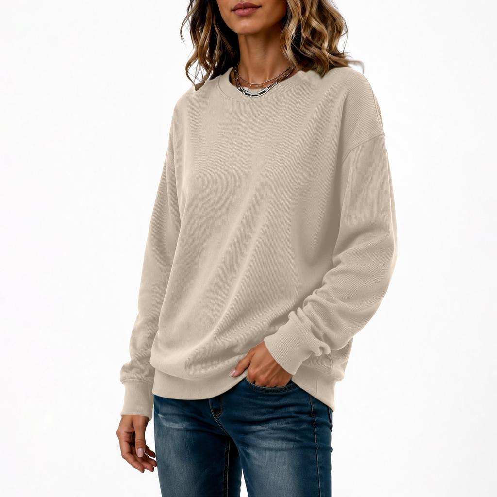 Women's Long Sleeve Neck Loose Fit Pullover Sweatshirt Color Casual Fall Winter Top
