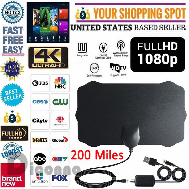 Buy Antenna TV Digital HD 200 Mile Range Skywire TV Indoor 1080P 4K 28dB Coax Cables at