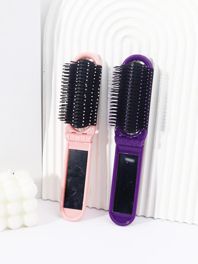 2-piece Set of Multi-color Portable Foldable Mirror Comb, Anti-static Folding Mirror Comb Special for Real Hair Wigs