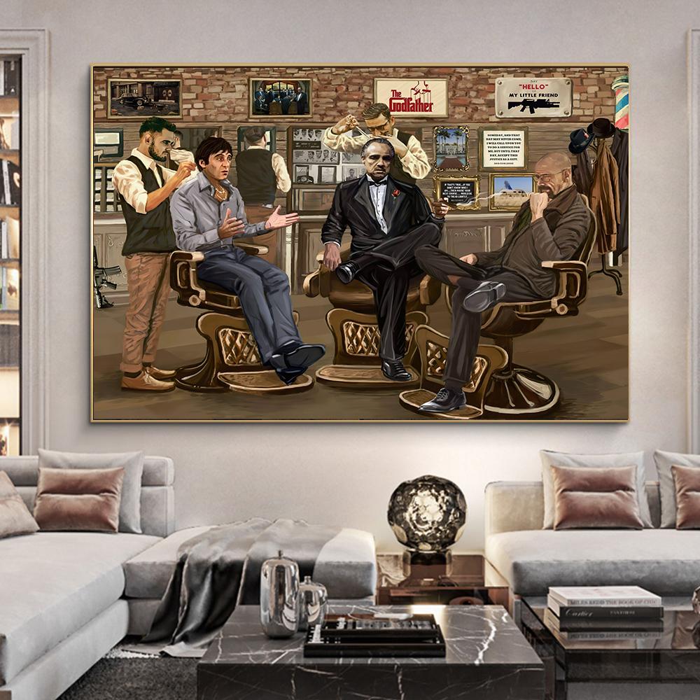 Classic Poker Movie Barber Shop Godfather Canvas Painting Mural Poster Wall Art Bedroom Living Room Modern Decorative Painting