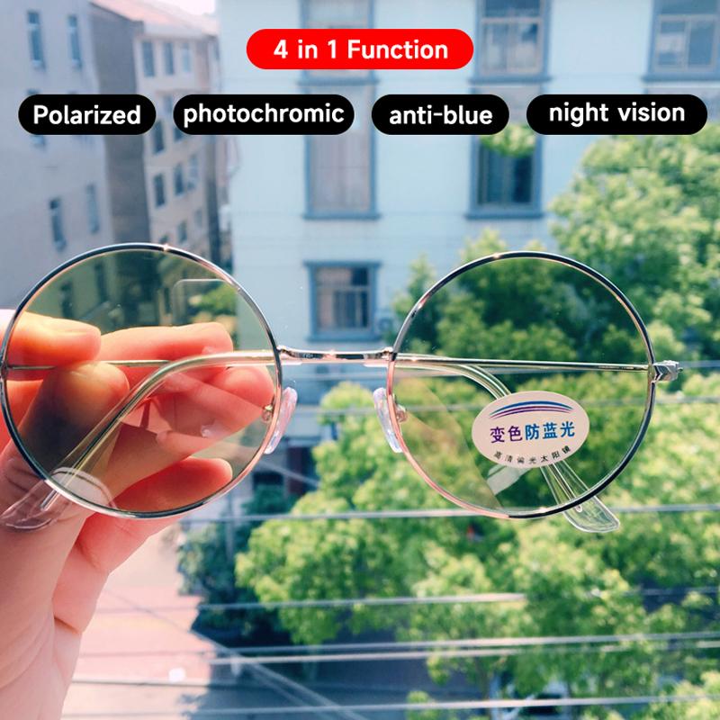 Retro Round Photochromic Night Vision Glasses For Men Women Uv400 Sunglasses Anti-Blue Lens Eyewear Day And Night