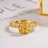 Gold Small Sugar Cube Ring Women's Niche Simple Hollow High-end Design Fashionable Filigree Tide Open Ring Jewelry