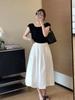 White A-line Pleated High-Waisted Umbrella Skirt - Women's 2025 Summer Mid-Length Flare Design