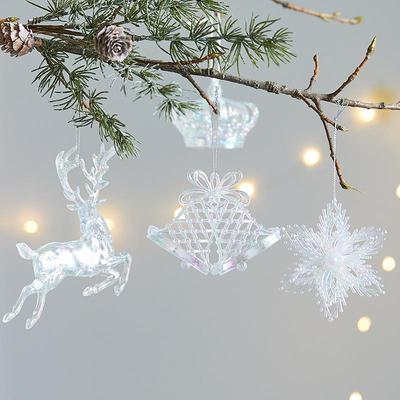 Acrylic Transparent Christmas Ornaments: Snowflake, Bell, and Crown Pendants