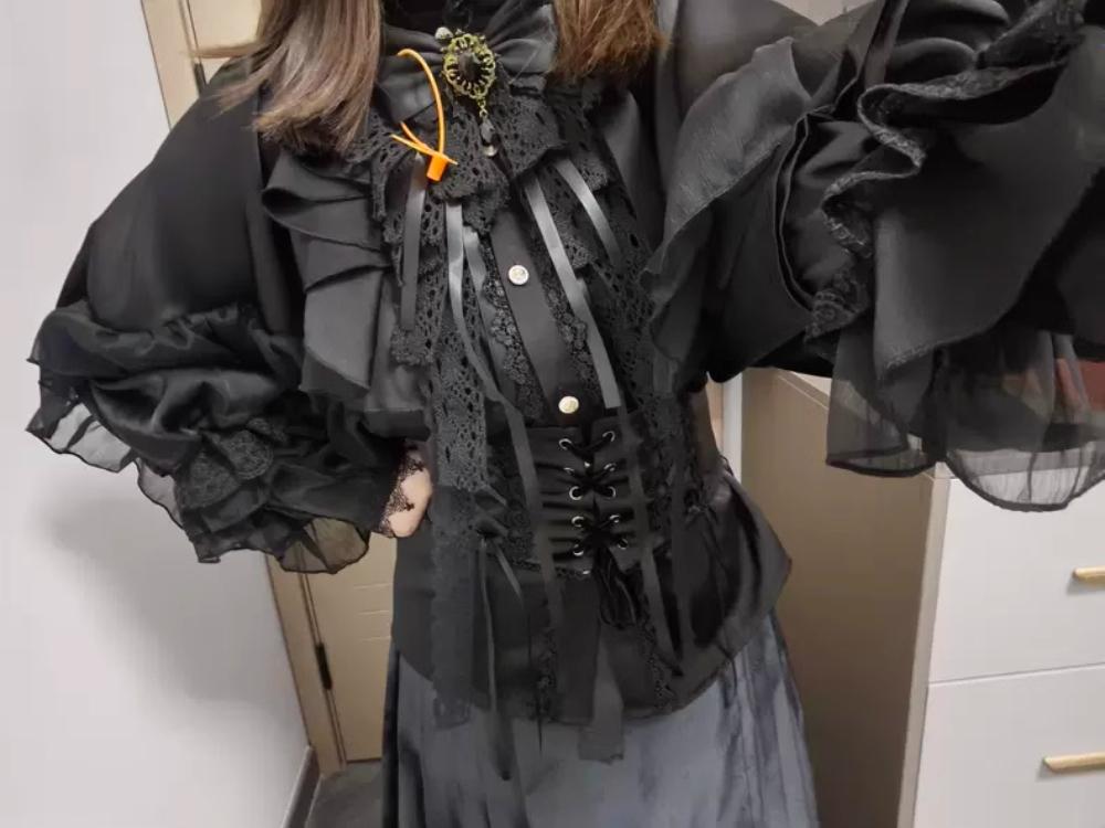 Cosplay-Kragen für Damen abnehmbar Gefälschte Kragen Original Lolita Schwarze Spitze Schleife Gotisch Hof Elegant Halsbinden für Herren Krawatte