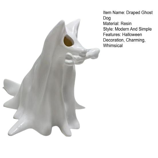 Halloween Ghost Animal Figurine Draped Ghost Dog Cat Statue Resin Spooky Tabletop Ornaments for Home Party Haunted House Decor