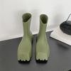 Luxury Women Boots Designer Boots Waterproof Non-slip Short Boot Square Toe Soft Leather Comfy Women Platform Rain Boots