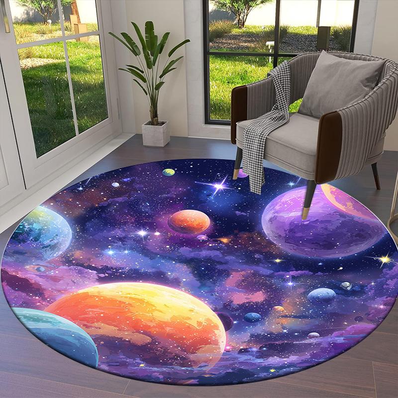 Planet Sun Round Area Rug,Carpet Rug for Living Room Bedroom Sofa Playroom Decor,Non-slip Floor Mat