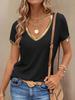 Women Casual V-Neck Contrast Color Block Short Sleeve T-Shirt