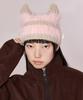 YOUHEE Hairy Cat Stripe Beanie_Pink