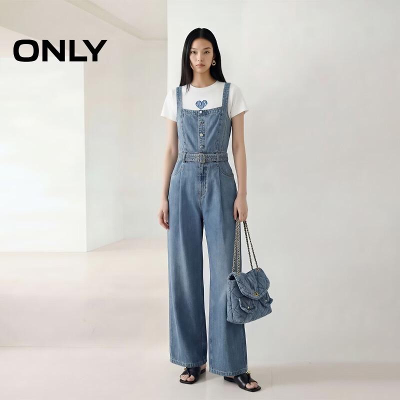 ONLY Women s Retro High-Waist Straight-Leg Denim Overalls S