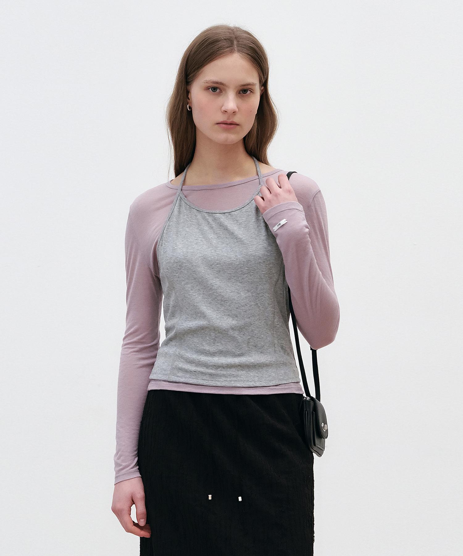Roeil Halter Layered T-Shirt Set - Violet/Melange Gray Melange Gray/Violet