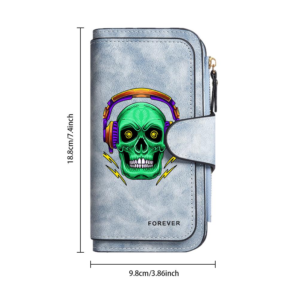Cool Skull Printed Long Wallet Fashion Portable Card Holder Zipper Purse