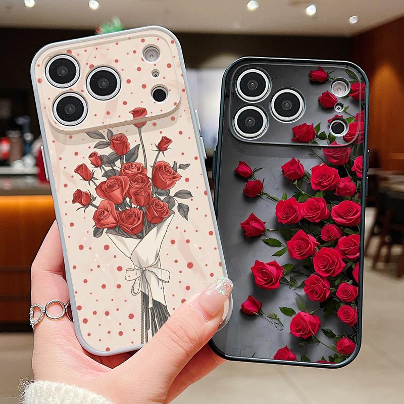 Rote Rosenblüten Muster Hülle Für iPhone 17 Pro Max Magnetisch Für Magsafe Hybrid Schlanke Matte Abdeckung Für iPhone 16 15 14 13 Pro Max