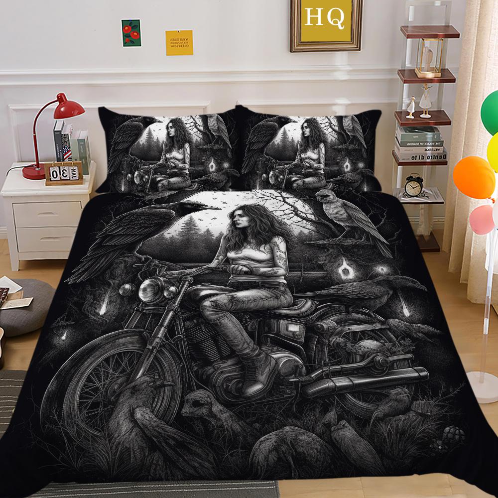 3D Beauty Skull Tisk Přehozy na postel King Size Polyester Povlak Set Design Špičkový bytový textil