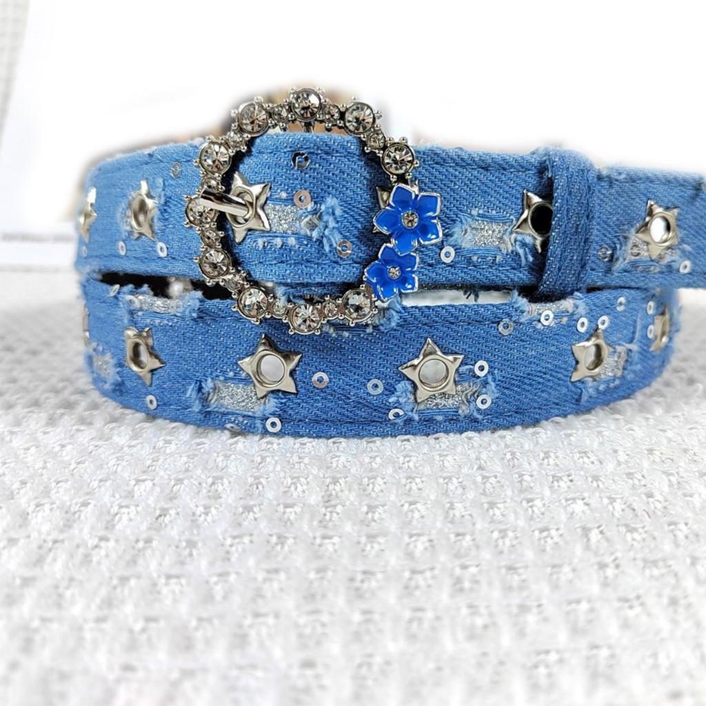 Casual Waist Belt Rhinestones Flower Punk Chain Grommet Belt for Wrap Dress Waist Belt for Suit Skirt Jeans Jewelry