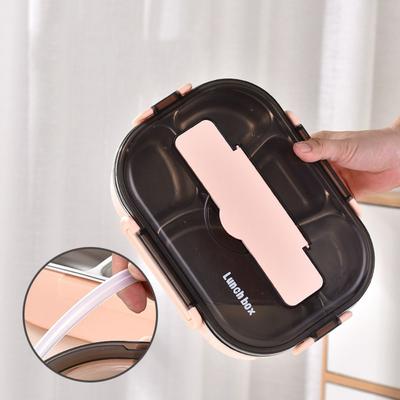 Stainless Steel Insulated Lunch Box Leak-Proof Large Capacity Four Compartment Box with Chopsticks Spoon with Soup Bowl