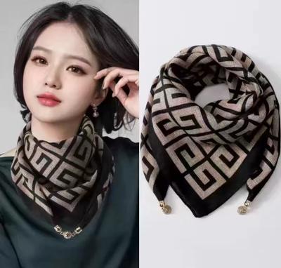 Versatile Magnetic Clasp Square Scarf Autumn Winter Small Scarf with Geometric Pattern Soft Lightweight Fabric for Multiple Styling Options