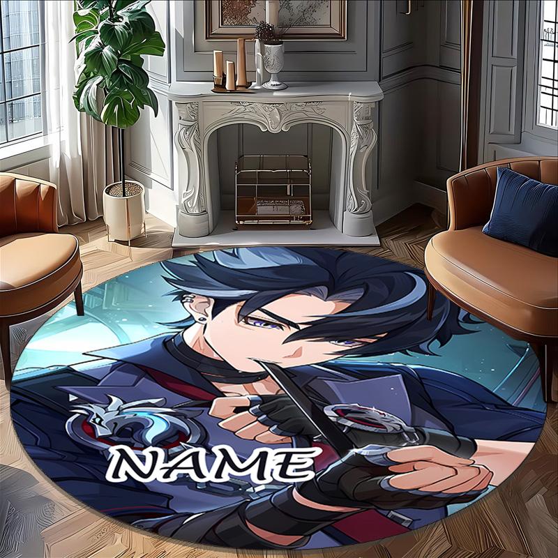 Customizable Genshin Impact4 Round Non-Slip Carpet - Ideal for Garden, Picnic, Office, Perfect for Decoration, Suitable For All Seasons