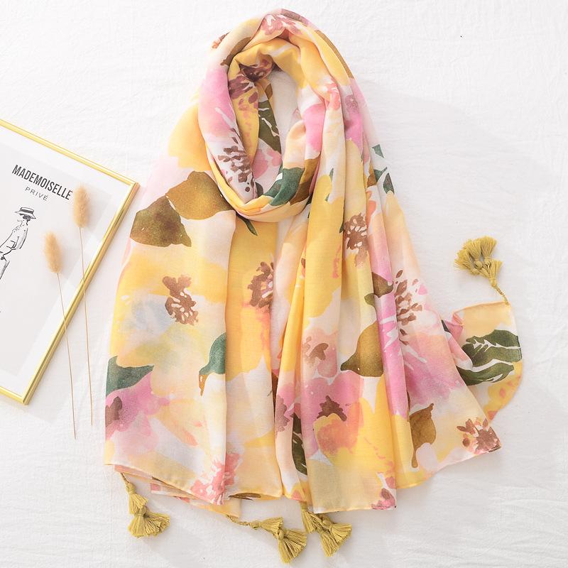 Women Autumn Winter Viscose Shawl Abstract Painting Floral Pashmina Stole Wrap Thick Echarpe Foulard Femme Muslim Hijab 180*90Cm