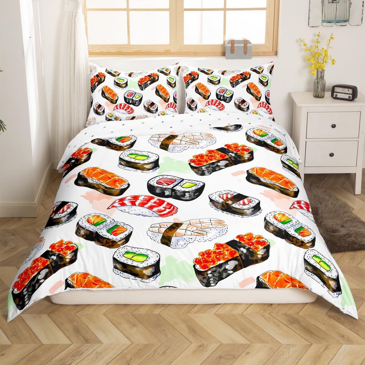 

Sushi Duvet Cover Sets For Kids Boys Girls Lightweight Down Quilt Covers Bedroom Decor 2 Pillowcases 1 Duvet Cover No Comforter EU Single(135*200cm)3pcs