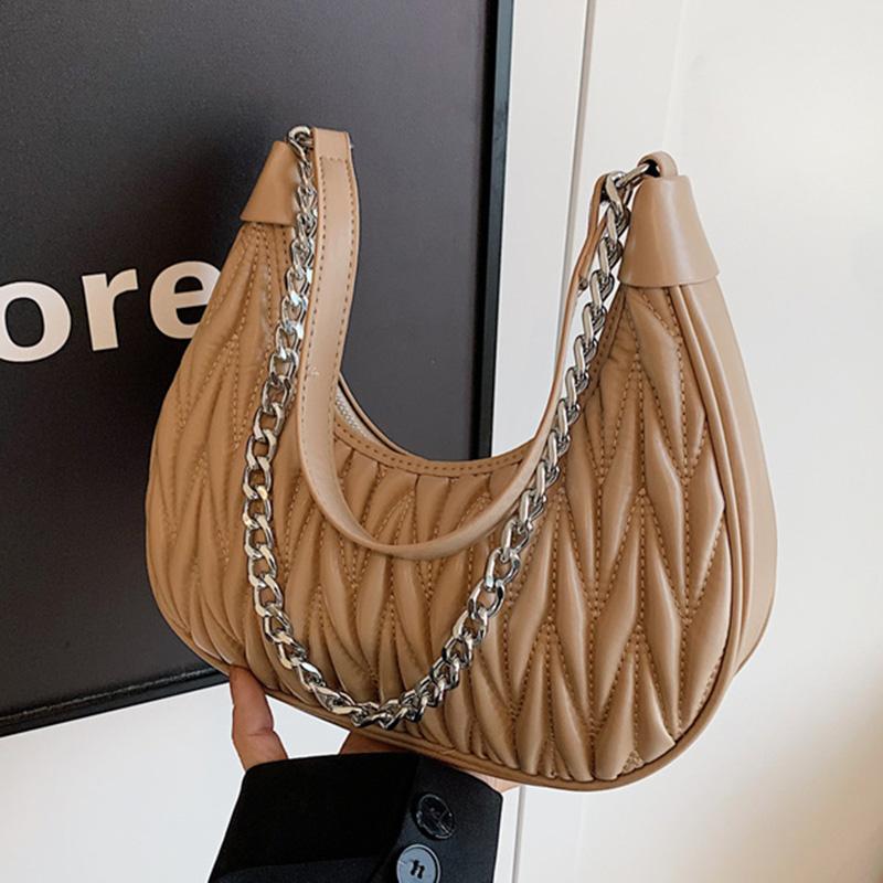 Lamp Green Pleated Underarm Bags For Women Half Moon Shoulder Bag Chic Underarm Bags Prom Clutch Luxury Brand Premium