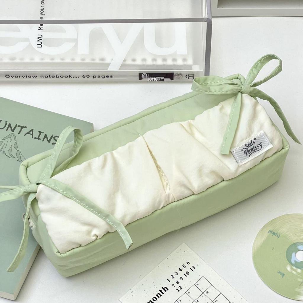 Cloud Toast Ribbon Bow Pencil Case, White-Green, Xiaohongshu Inspired