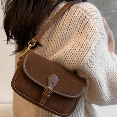 New Fashion Luxury Designer Bags for Women Solid Buckle Shoulder Bags Ladies High Quality Vintage Suede Underarm Bags