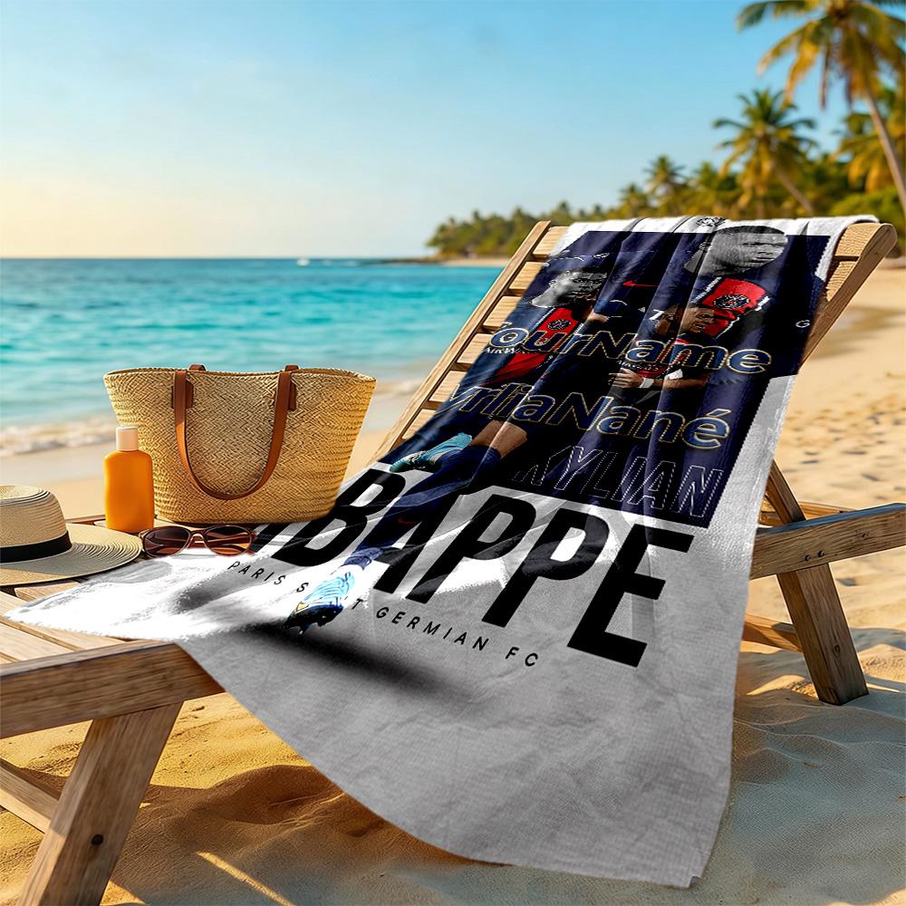 Mbappe Customize Text Beach Towel Super Soft & Absorbent For Beach Bathroom Outdoor Swimming Pool Camping Picnic Yoga Diving Vacation Accessories