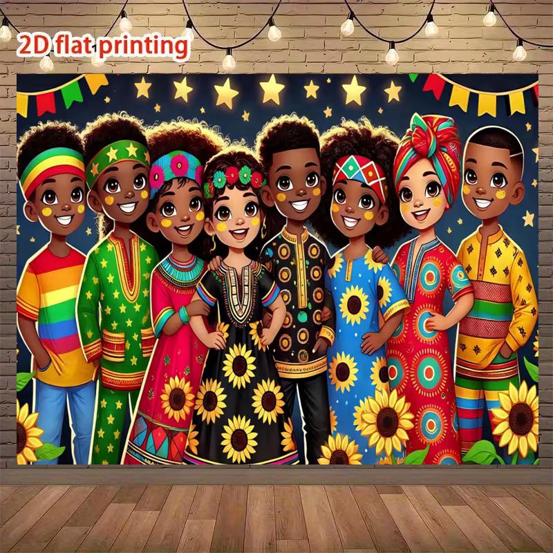 2D African Themed Kids Banner, Kwanzaa Sunflower Party Photo Booth Background