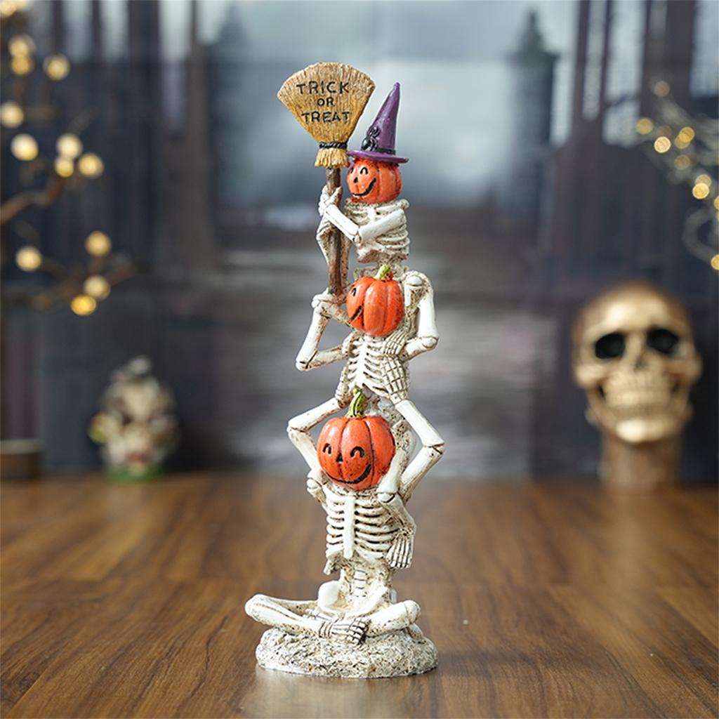 Halloween Funny Face Pumpkins Durable Resin Stackable Ornaments for Patio & Tabletop Halloween Decor