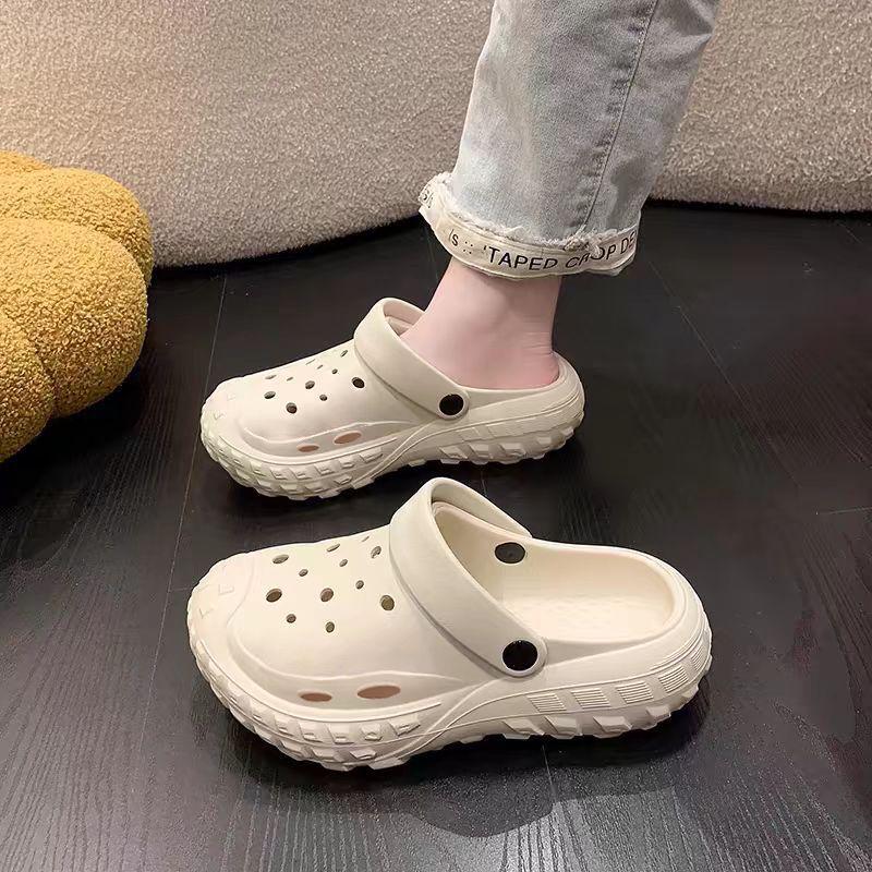 Women's Summer Baotou Half Slippers 2024: Trendy Thick-Soled, Non-Slip, Comfortable Hole Shoes