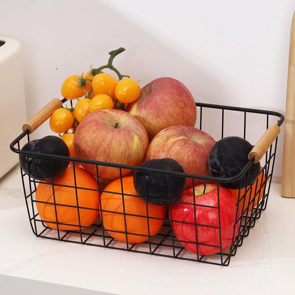 White Black Desktop Storage Basket Metal Vegetable Fruit Snack Holder  For Bathroom Kitchen