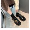 Sheepskin grape mother same noble gold buckle platform loafers women's leather round head British lazy thick heel small leather shoes