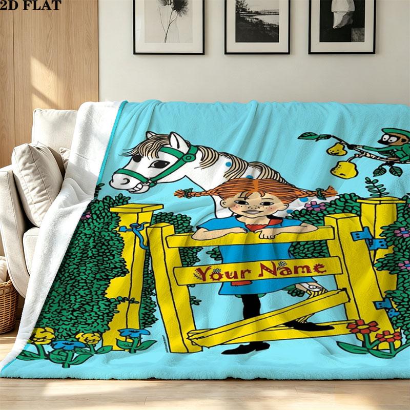 1PC Pippi Longstocking Custom Name Patterned Flannel Blanket Suitable For All Seasons for Home Decor Warmth and Comfort Gifts Holiday Present