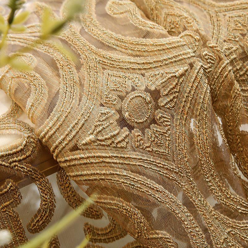 Golden European-style Jacquard Curtains with Grommet Top for Living Room Bedroom Study Dining Room Balcony Office Home Decoration