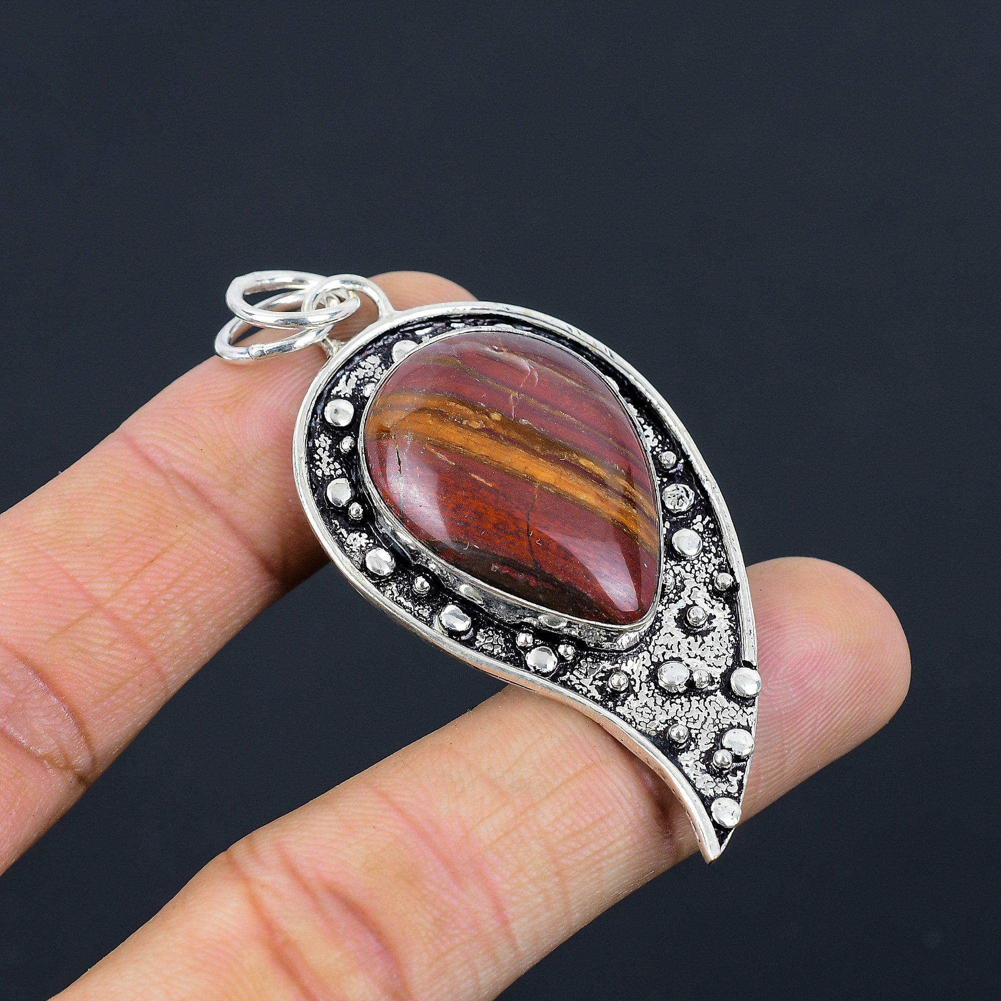 

Sterling Silver Pear Red Snakeskin Jasper Gemstone Bezel Wife Pendant Jewelry