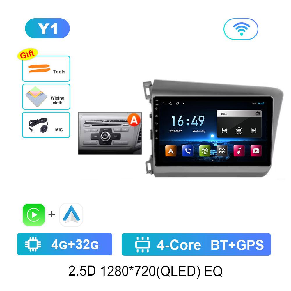 Android 14 Car Radio Multimedia Player for For Honda Civic 9 2012 - 2015 GPS Navi WiFi QLED Screen DSP Stereo 4G Cooling Fan