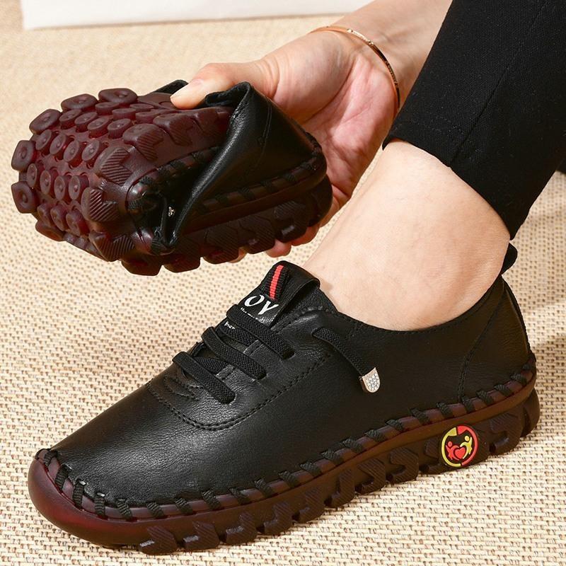 New Spring Womens Casual Platform Leather Loafers Lace Up Slip on Flats Mom Shoes