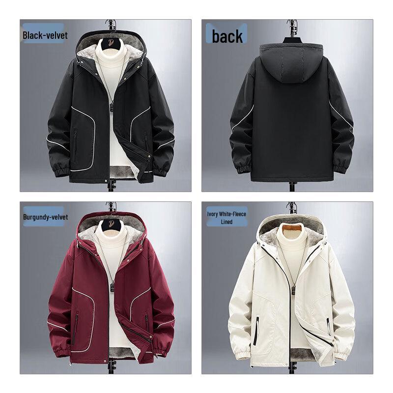 ROMON Men's Loose-Fit Hooded Fleece-Lined Winter Jacket