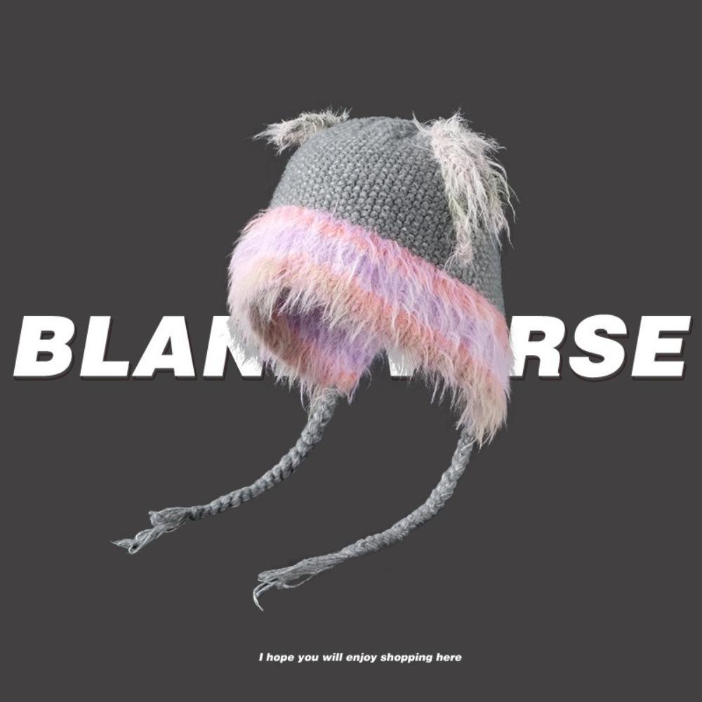 

Bow Lace-up Plush Hat Contrasting Color Crochet Caps New Knitted Hat for Women Girl серый