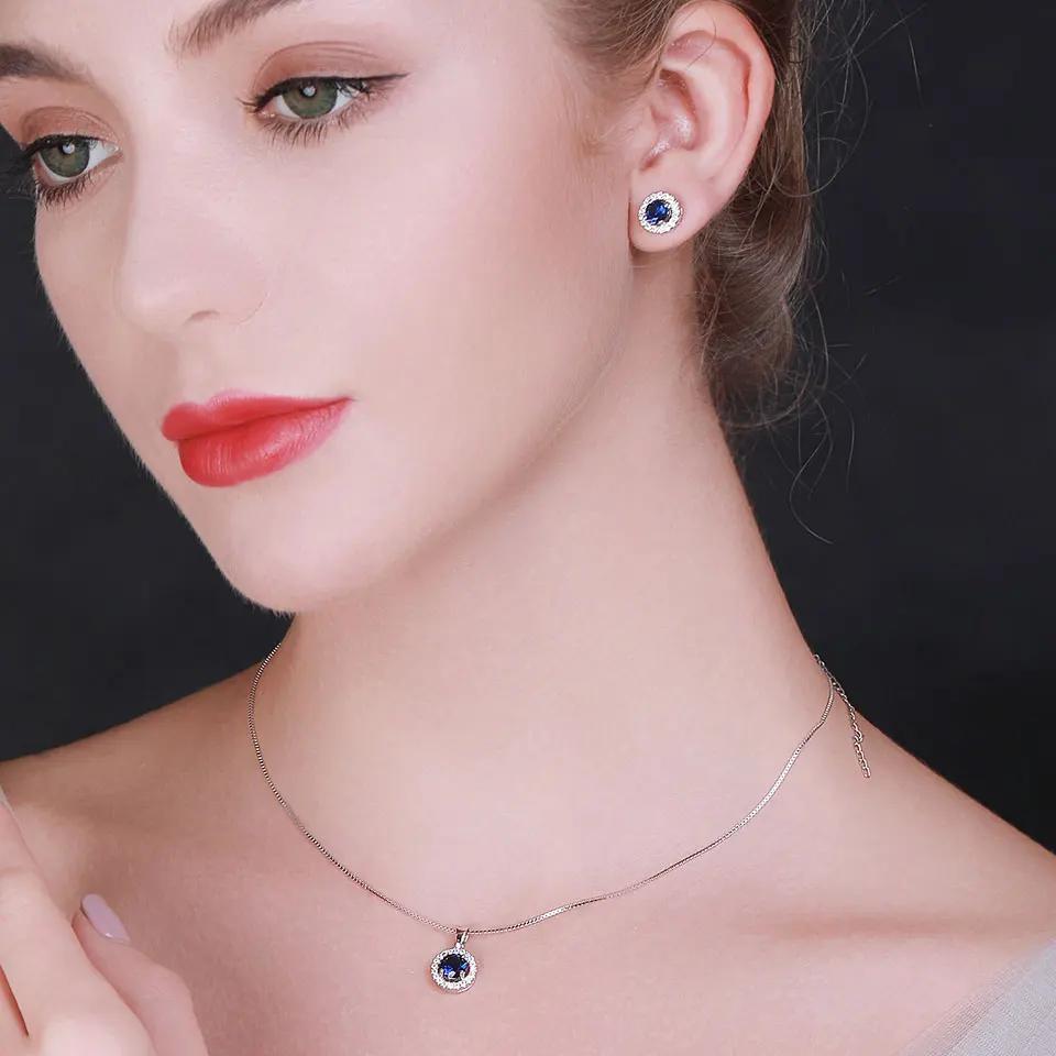 Blaue modische Damen-Ohrringe mit Zirkonia in 925er Silber, rund, Ohrstecker aus 925er Sterlingsilber, 2 Paar