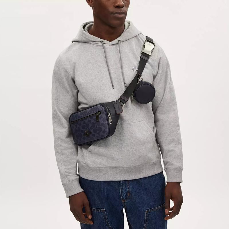 Coach Elias 29 Classic Pattern Zip Closure Icon Denim Crossbody Belt Bag Large Men's Midnight Navy