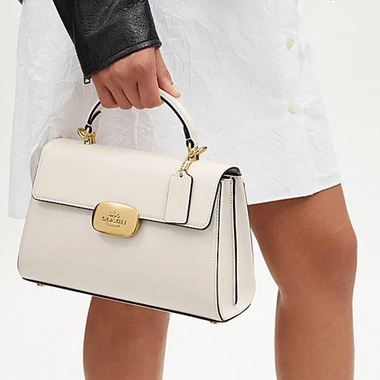 Coach Eliza 27 Classic Monogram Oval Lock Flap Hardware Leather Shoulder Crossbody Tote Bag Large Women handbags Chalk-White CP006-IMCHK